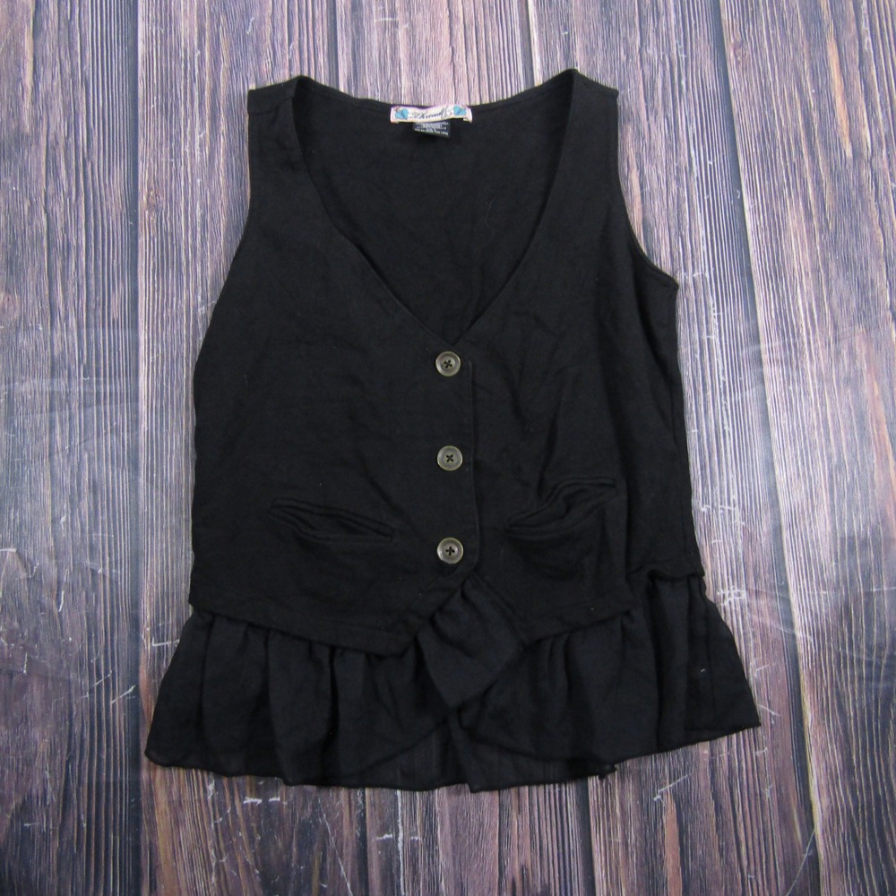 Thread Peplum Vest Women Large Black Ruffle Hem Button Down Cotton CJ7603EUYA